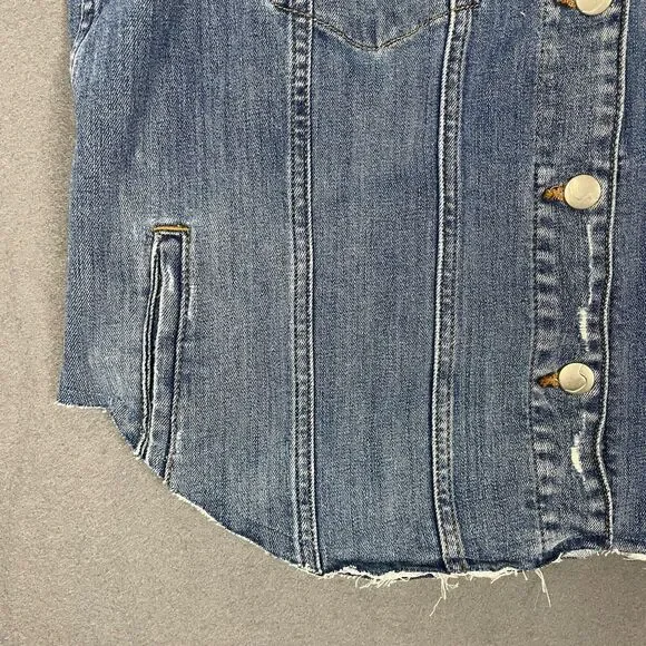 Joe's Biker Trucker Vest Womens Large Blue Denim Grunge Classic Moto Vintage - Picture 4 of 16